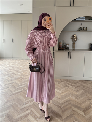 Heidi Çizgili Gömlek Elbise Pembe (2326) 