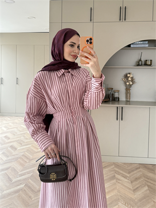 Heidi Çizgili Gömlek Elbise Pembe (2326) 