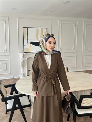 Liyuza Keten Etekli Takım Acı Kahve