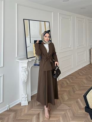 Liyuza Keten Etekli Takım Acı Kahve