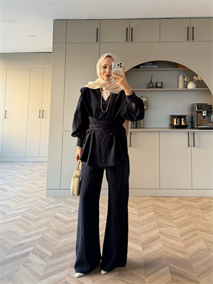 Helena Modal Gofre Pantolonlu Takım Lacivert (8016)