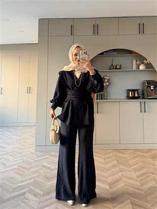 Helena Modal Gofre Pantolonlu Takım Lacivert (8016)