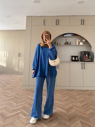 Helga Yıkamalı İki İplik Takım Mavi