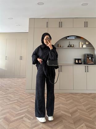 Helga Yıkamalı İki İplik Takım Siyah