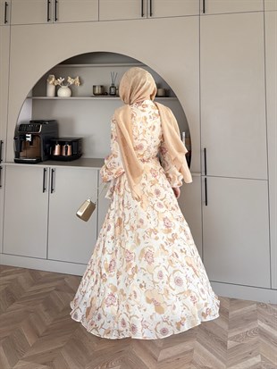 Hera Asimetrik Kesim Elbise Bej (26171)