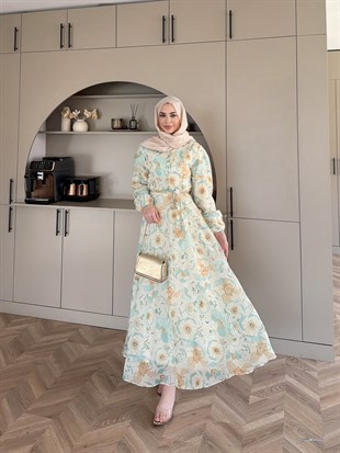 Hera Asimetrik Kesim Elbise Yeşil (26171)