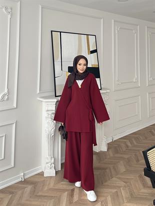 Herme Angora Pantolonlu Takım Bordo