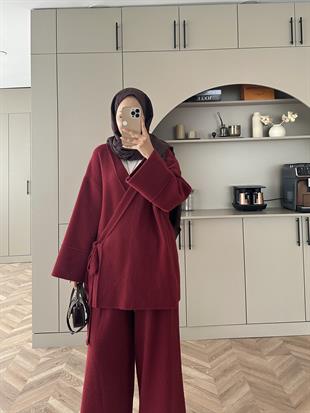 Herme Angora Pantolonlu Takım Bordo