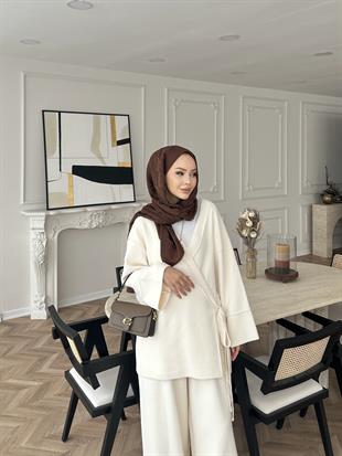 Herme Angora Pantolonlu Takım Ekru