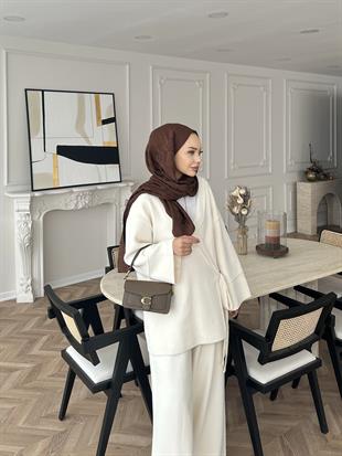 Herme Angora Pantolonlu Takım Ekru