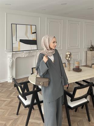 Herme Angora Pantolonlu Takım Gri