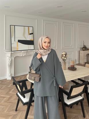 Herme Angora Pantolonlu Takım Gri