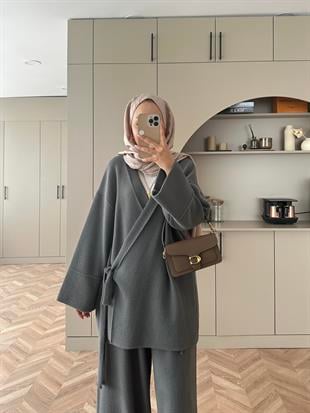 Herme Angora Pantolonlu Takım Gri