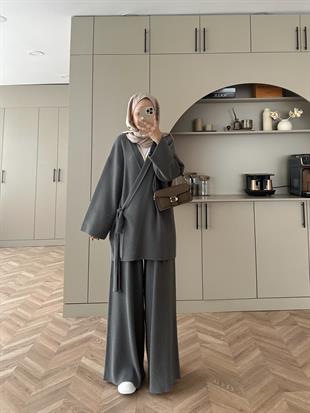 Herme Angora Pantolonlu Takım Gri