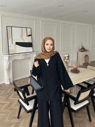 Herme  Angora Pantolonlu Takım Siyah