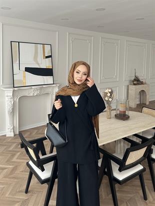 Herme  Angora Pantolonlu Takım Siyah