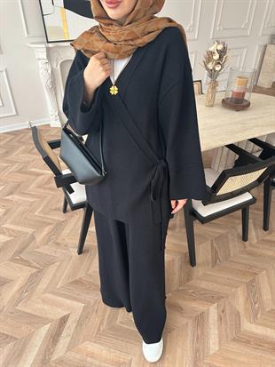 Herme  Angora Pantolonlu Takım Siyah