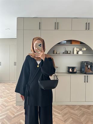 Herme  Angora Pantolonlu Takım Siyah