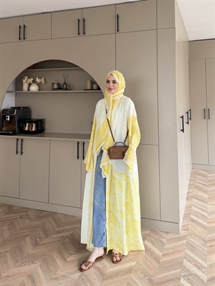 Hint Desen Şallı Kimono/Abaya ButterYellow (1082)