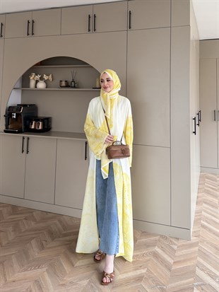 Hint Desen Şallı Kimono/Abaya ButterYellow (1082)