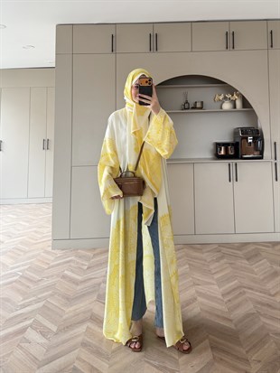 Hint Desen Şallı Kimono/Abaya ButterYellow (1082)