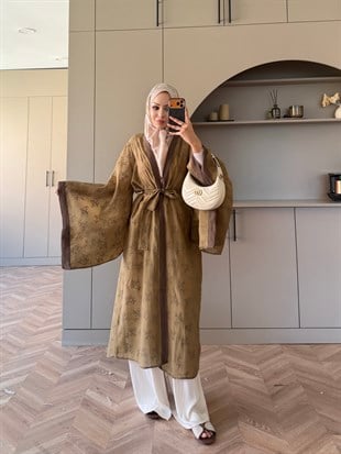 Hira Nakışlı Kimono Olive (5097)