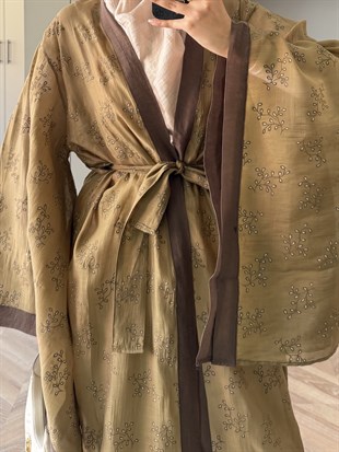 Hira Nakışlı Kimono Olive (5097)
