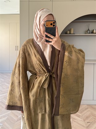 Hira Nakışlı Kimono Olive (5097)
