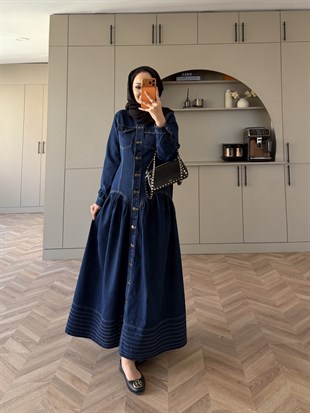 Hobby Düğmeli Kot Elbise Lacivert (716)