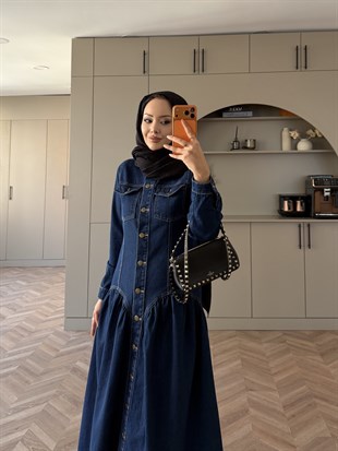 Hobby Düğmeli Kot Elbise Lacivert (716)