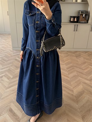 Hobby Düğmeli Kot Elbise Lacivert (716)