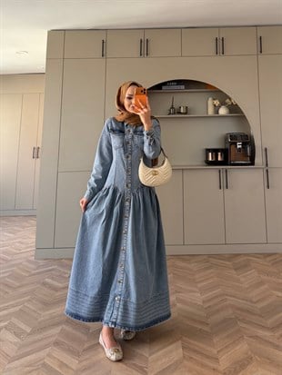 Hobby Düğmeli Kot Elbise Buz Mavi (716)