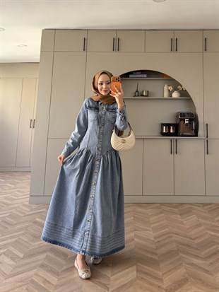 Hobby Düğmeli Kot Elbise Buz Mavi (716)