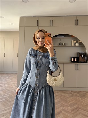 Hobby Düğmeli Kot Elbise Buz Mavi (716)