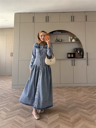 Hobby Düğmeli Kot Elbise Buz Mavi (716)