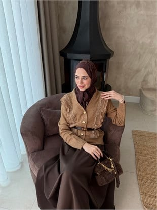 Hola Fırfırlı Hırka Camel (1151)