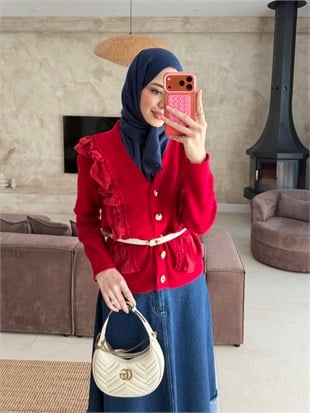 Hola Fırfırlı Hırka Kırmızı (1151)