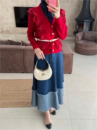 Hola Fırfırlı Hırka Kırmızı (1151)