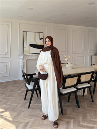 Honey Büzgülü Şifon Takım Beyaz (8412)