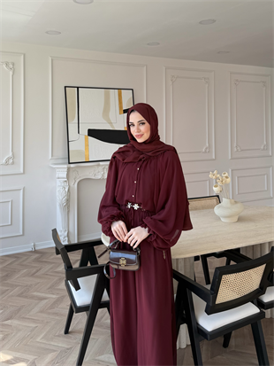 Honey Büzgülü Şifon Takım Bordo (8412)