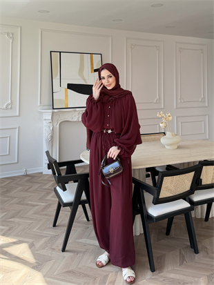 Honey Büzgülü Şifon Takım Bordo (8412)