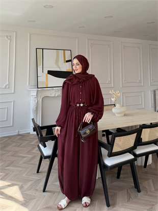 Honey Büzgülü Şifon Takım Bordo (8412)