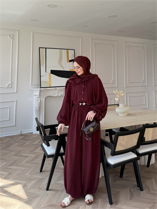 Honey Büzgülü Şifon Takım Bordo (8412)