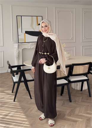 Honey Büzgülü Şifon Takım Kahve (8412)