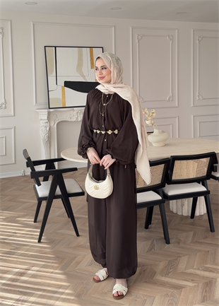 Honey Büzgülü Şifon Takım Kahve (8412)