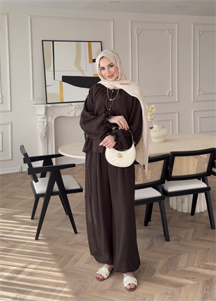 Honey Büzgülü Şifon Takım Kahve (8412)