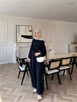 Honey Büzgülü Şifon Takım Lacivert (8412)