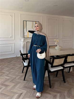 Honey Büzgülü Şifon Takım Turkuaz (8412)