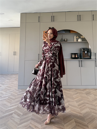 Hugo Kruvaze Şifon Etekli Takım Bordo (8338)