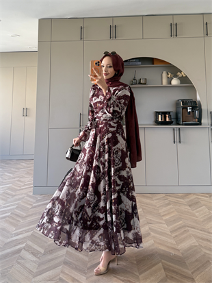 Hugo Kruvaze Şifon Etekli Takım Bordo (8338)